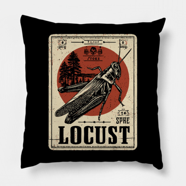 Locust Swarm - Vintage Insect Art Pillow by TuncGK
