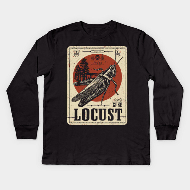 Locust Swarm - Vintage Insect Art Kids Long Sleeve T-Shirt by TuncGK