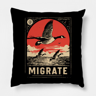 Migrate - Vintage Geese Formation Art Pillow