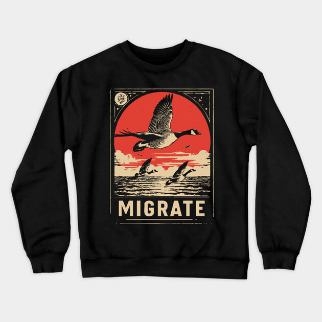 Migrate - Vintage Geese Formation Art Crewneck Sweatshirt by TuncGK