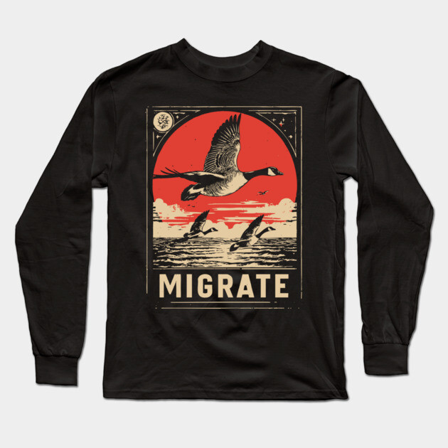 Migrate - Vintage Geese Formation Art Long Sleeve T-Shirt by TuncGK