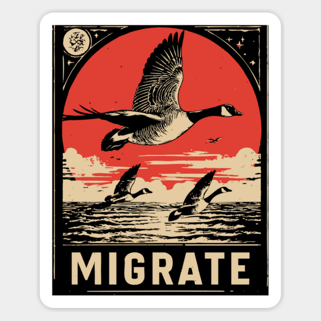 Migrate - Vintage Geese Formation Art Magnet by TuncGK