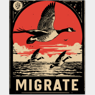 Migrate - Vintage Geese Formation Art Posters and Art