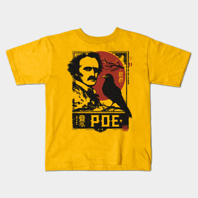 Edgar Allan Poe Gothic Literature Vintage Portrait Kids T-Shirt by TuncGK
