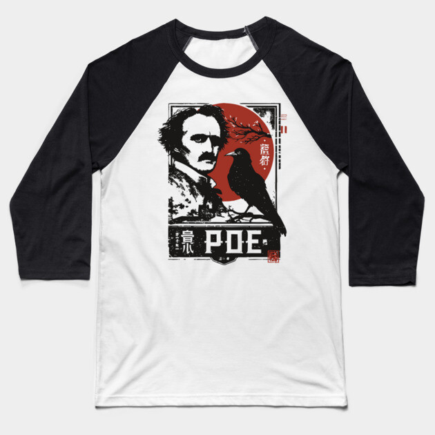 Edgar Allan Poe Gothic Literature Vintage Portrait Baseball T-Shirt by TuncGK