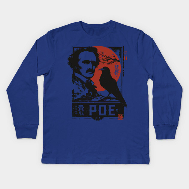 Edgar Allan Poe Gothic Literature Vintage Portrait Kids Long Sleeve T-Shirt by TuncGK