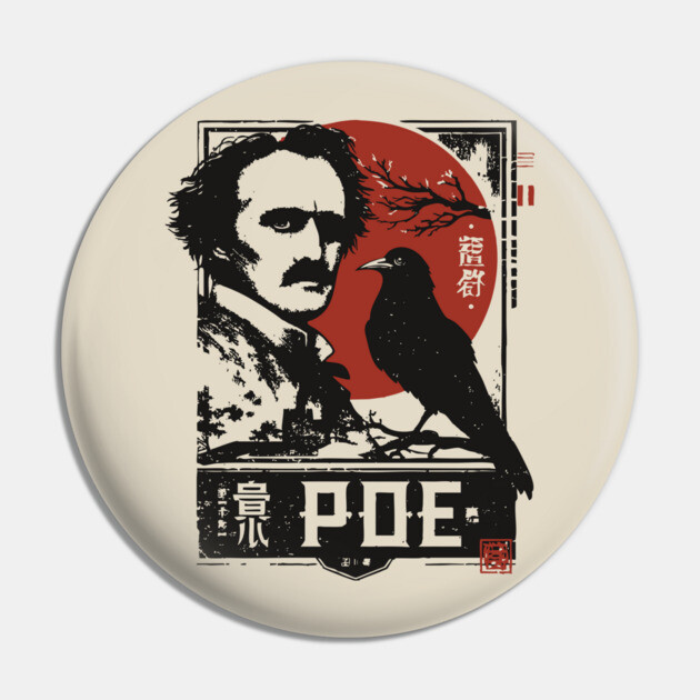 Edgar Allan Poe Gothic Literature Vintage Portrait Pin by TuncGK