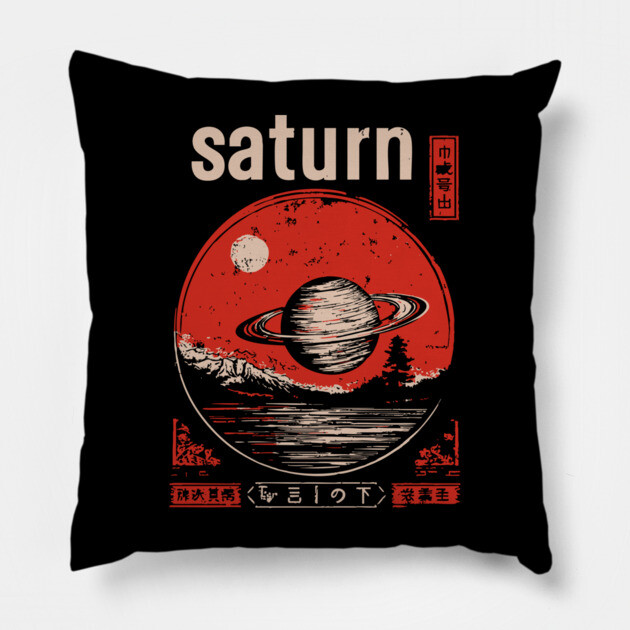 Saturn - Vintage Solar System Art Pillow by TuncGK