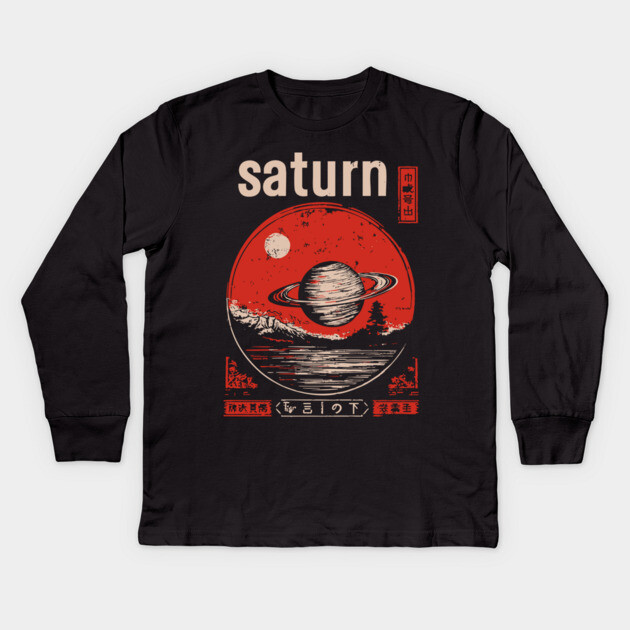 Saturn - Vintage Solar System Art Kids Long Sleeve T-Shirt by TuncGK