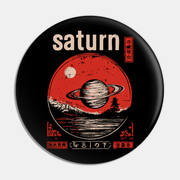 Saturn - Vintage Solar System Art Pin by TuncGK