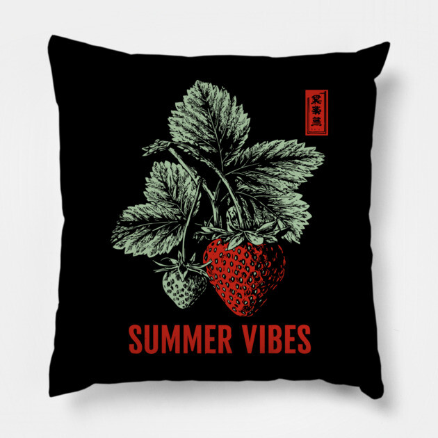 Summer Vibes - Vintage Strawberry Season Art Pillow by TuncGK