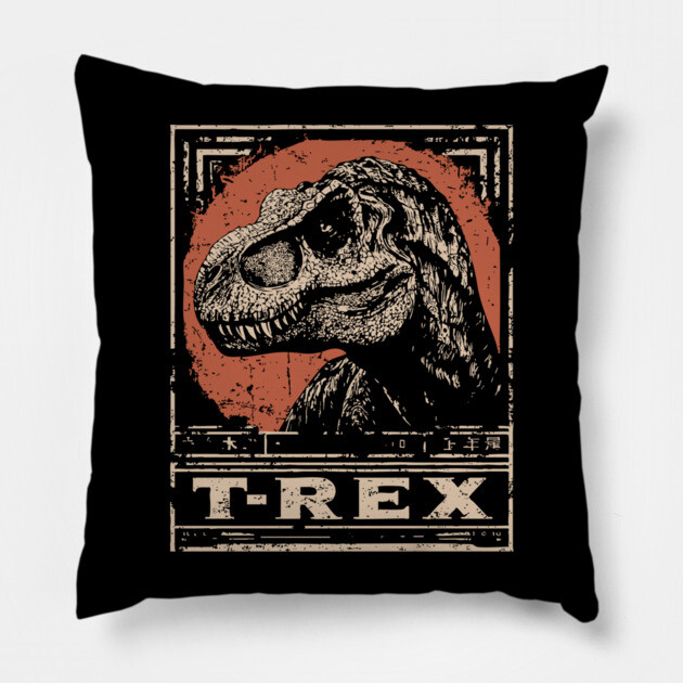 T-Rex Dinosaur - Vintage Jurassic Predator Art Pillow by TuncGK