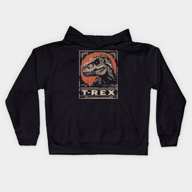 T-Rex Dinosaur - Vintage Jurassic Predator Art Kids Hoodie by TuncGK