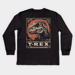 T-Rex Dinosaur - Vintage Jurassic Predator Art Kids Long Sleeve T-Shirt