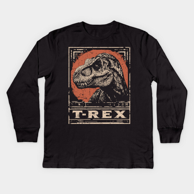 T-Rex Dinosaur - Vintage Jurassic Predator Art Kids Long Sleeve T-Shirt by TuncGK