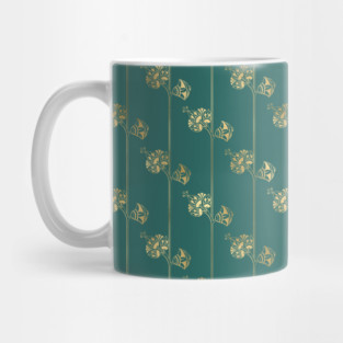 Teal and Gold Vintage Art Deco Floral Pattern Mug