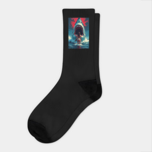 Deep Sea Showdown | Retro Shark Attack Poster | Pulp B Movie Horror Art Socks