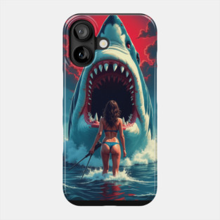 Deep Sea Showdown | Retro Shark Attack Poster | Pulp B Movie Horror Art Phone Case
