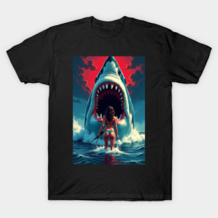 Deep Sea Showdown | Retro Shark Attack Poster | Pulp B Movie Horror Art T-Shirt