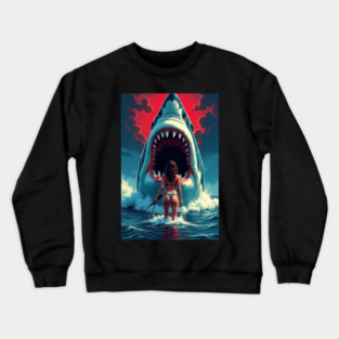 Deep Sea Showdown | Retro Shark Attack Poster | Pulp B Movie Horror Art Crewneck Sweatshirt