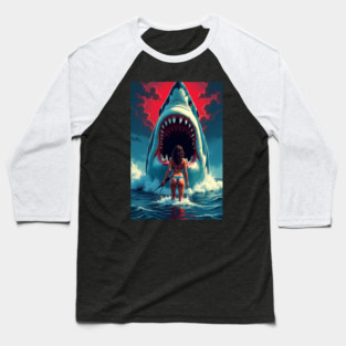 Deep Sea Showdown | Retro Shark Attack Poster | Pulp B Movie Horror Art Baseball T-Shirt