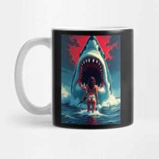 Deep Sea Showdown | Retro Shark Attack Poster | Pulp B Movie Horror Art Mug