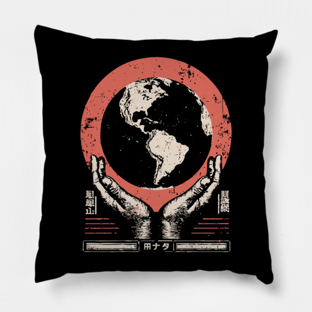 Earth Guardian Hands | Vintage Environmental Art Pillow by TuncGK