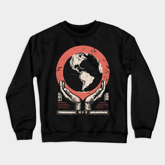 Earth Guardian Hands | Vintage Environmental Art Crewneck Sweatshirt by TuncGK