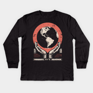 Earth Guardian Hands | Vintage Environmental Art Kids Long Sleeve T-Shirt