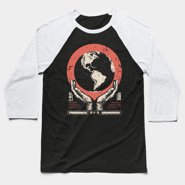 Earth Guardian Hands | Vintage Environmental Art Baseball T-Shirt by TuncGK