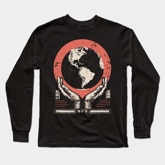 Earth Guardian Hands | Vintage Environmental Art Long Sleeve T-Shirt by TuncGK