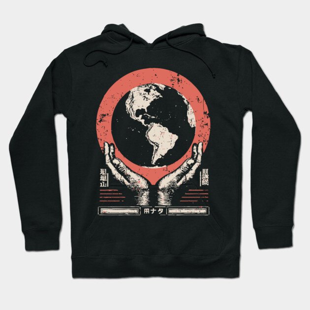 Earth Guardian Hands | Vintage Environmental Art Hoodie by TuncGK