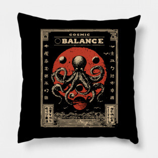 Cosmic Balance Octopus | Vintage Ocean Wisdom Art Pillow