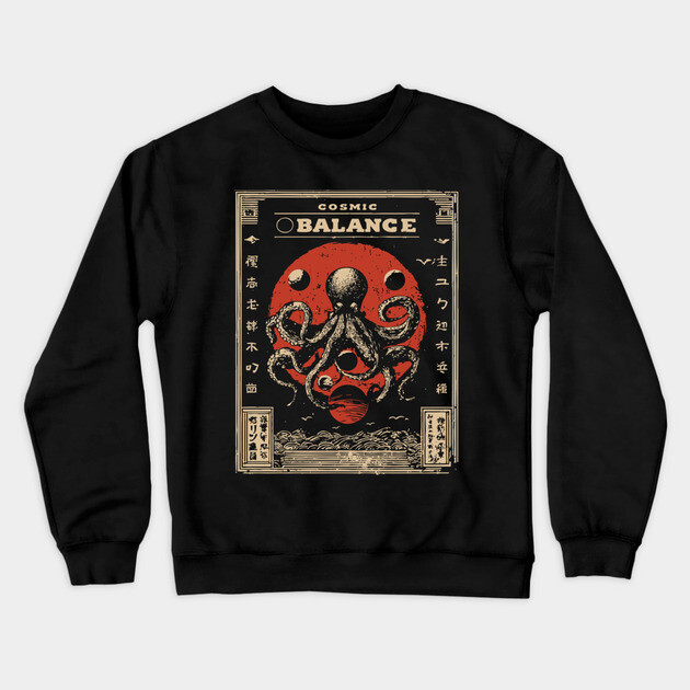 Cosmic Balance Octopus | Vintage Ocean Wisdom Art Crewneck Sweatshirt by TuncGK