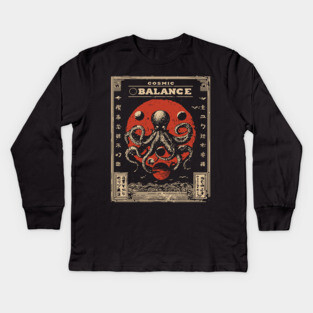 Cosmic Balance Octopus | Vintage Ocean Wisdom Art Kids Long Sleeve T-Shirt