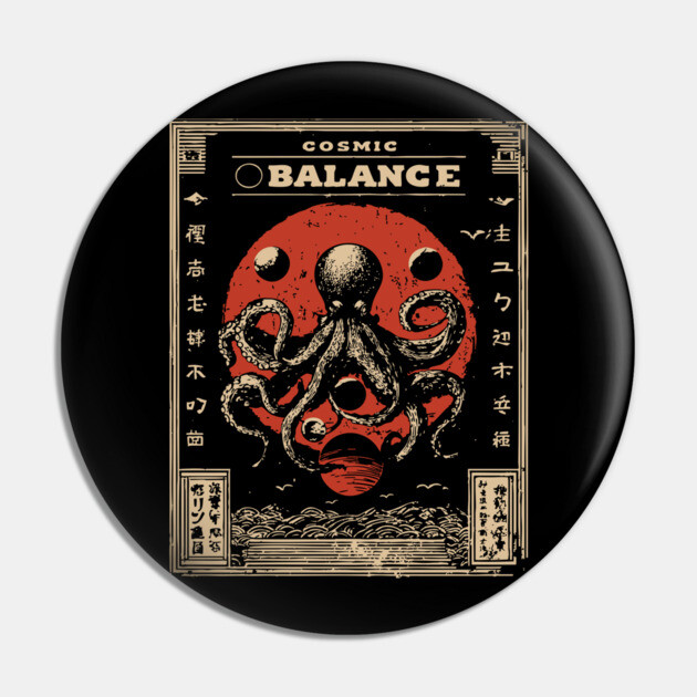 Cosmic Balance Octopus | Vintage Ocean Wisdom Art Pin by TuncGK