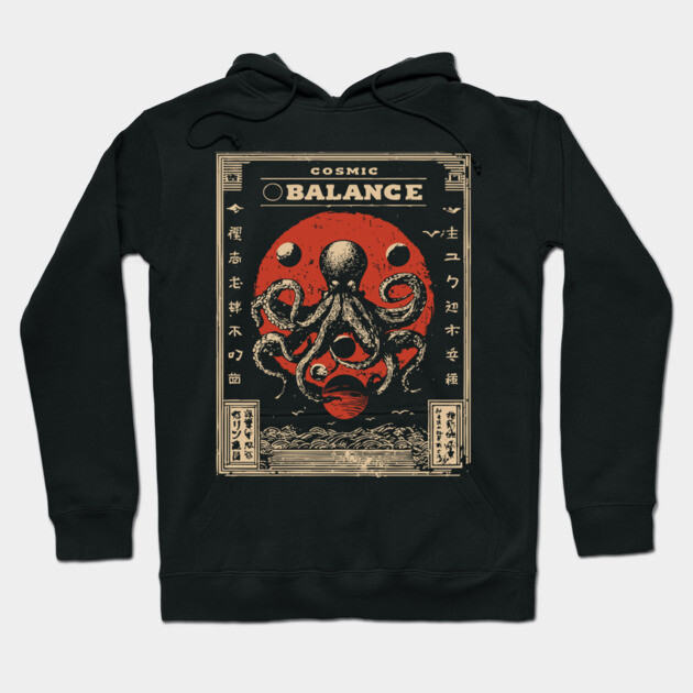 Cosmic Balance Octopus | Vintage Ocean Wisdom Art Hoodie by TuncGK