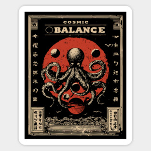 Cosmic Balance Octopus | Vintage Ocean Wisdom Art Sticker
