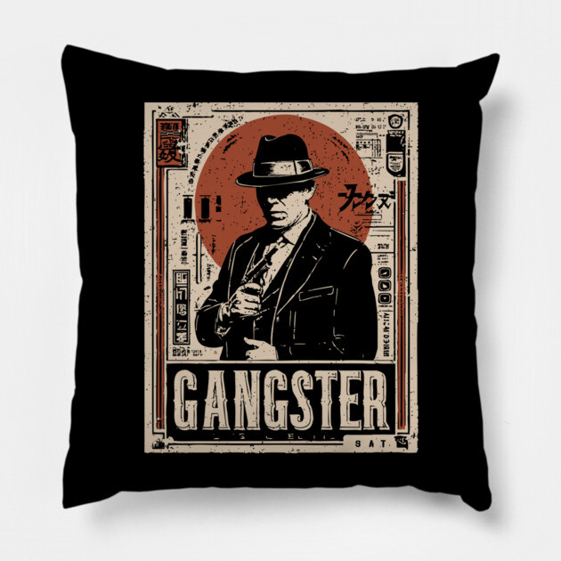 Vintage Gangster Portrait | Retro Noir Crime Art Pillow by TuncGK