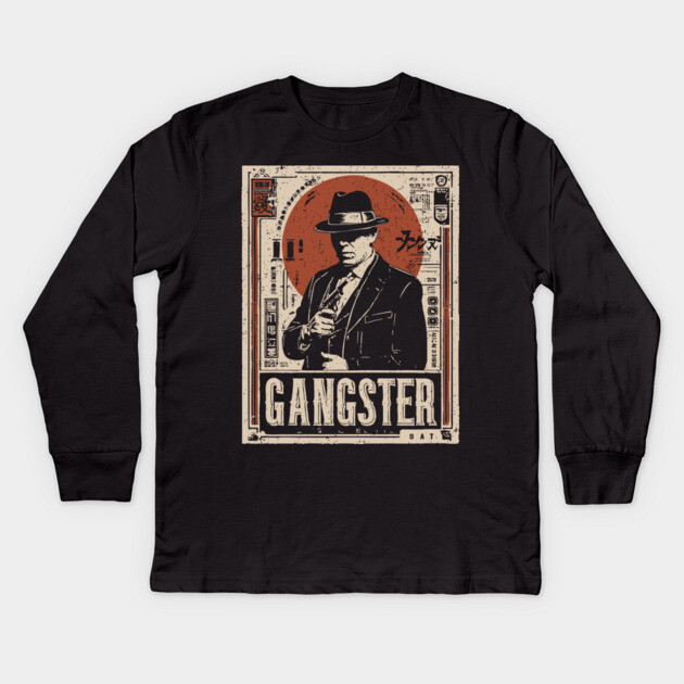 Vintage Gangster Portrait | Retro Noir Crime Art Kids Long Sleeve T-Shirt by TuncGK