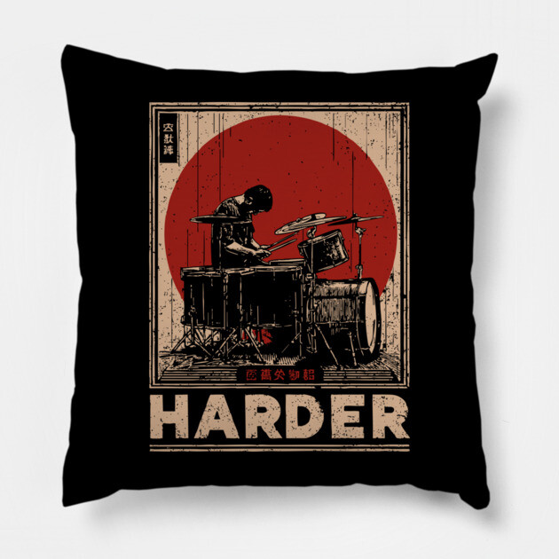 Harder Drummer | Vintage Music Motivation Art Pillow by TuncGK