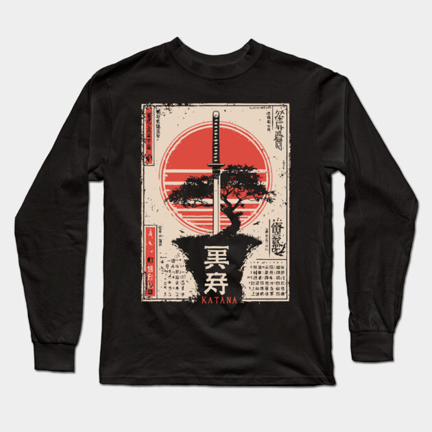 Katana Earth | Japanese Warrior Philosophy Art Long Sleeve T-Shirt by TuncGK