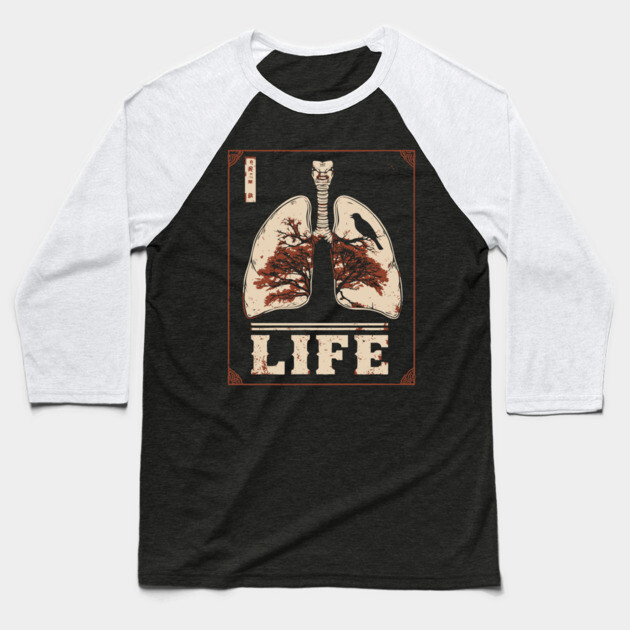 Life in Lungs | Anatomical Breath Art Baseball T-Shirt by TuncGK