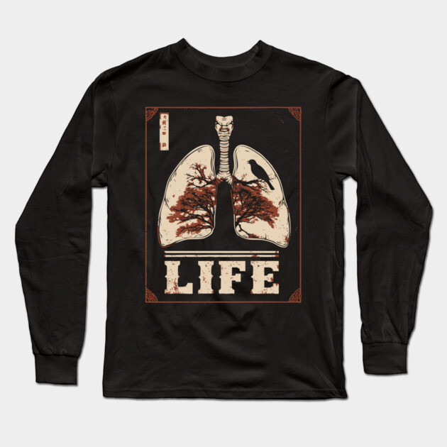 Life in Lungs | Anatomical Breath Art Long Sleeve T-Shirt by TuncGK