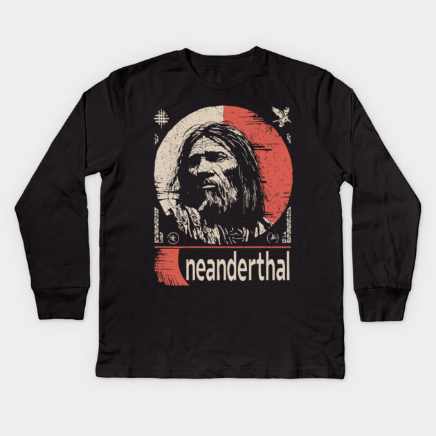 Neanderthal Ancestor | Human Evolution Art Kids Long Sleeve T-Shirt by TuncGK