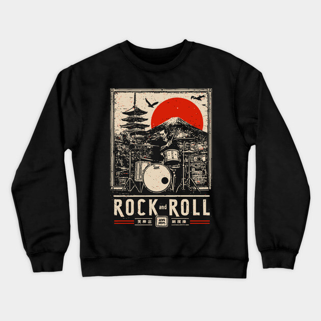Rock and Roll Drummer | Vintage Music Legacy Art Crewneck Sweatshirt by TuncGK
