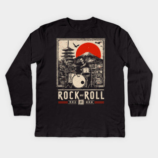 Rock and Roll Drummer | Vintage Music Legacy Art Kids Long Sleeve T-Shirt
