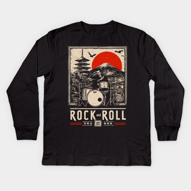 Rock and Roll Drummer | Vintage Music Legacy Art Kids Long Sleeve T-Shirt by TuncGK