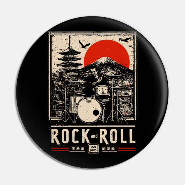 Rock and Roll Drummer | Vintage Music Legacy Art Pin by TuncGK
