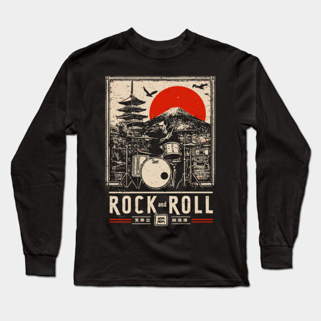 Rock and Roll Drummer | Vintage Music Legacy Art Long Sleeve T-Shirt by TuncGK